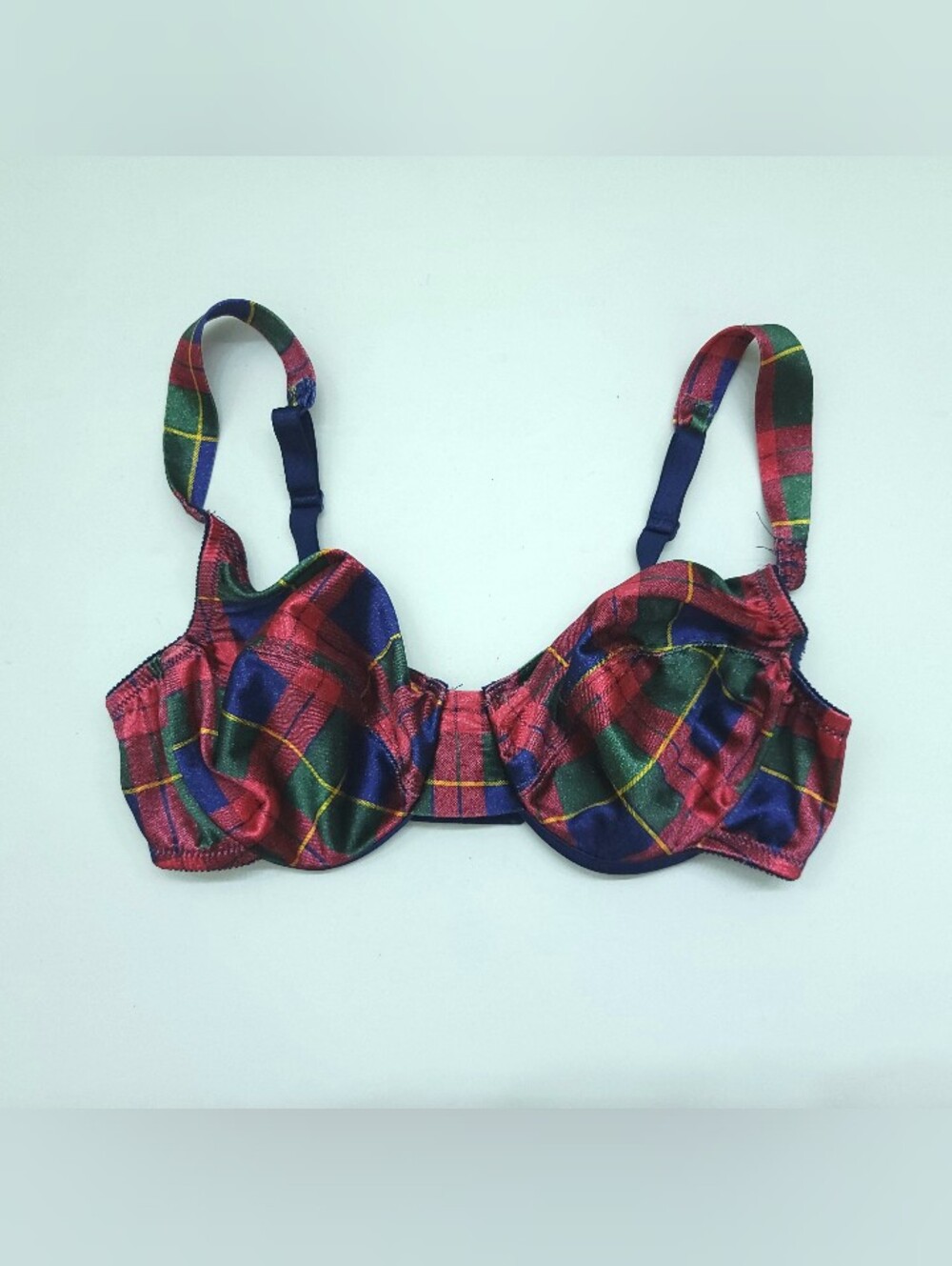 Vanity Fair Vintage Plaid Satin Second Skin 75-443 34C 90's Y2K Underwire